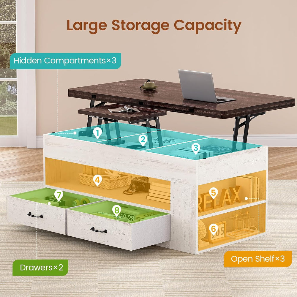 Itaar Lift Top Coffee Table, 4 in 1 Coffee Tables with Storage and Hidden Com...