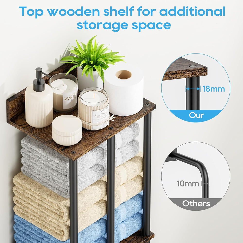 Towel Racks for Bathroom Wall Mounted with Wooden Storage Shelf