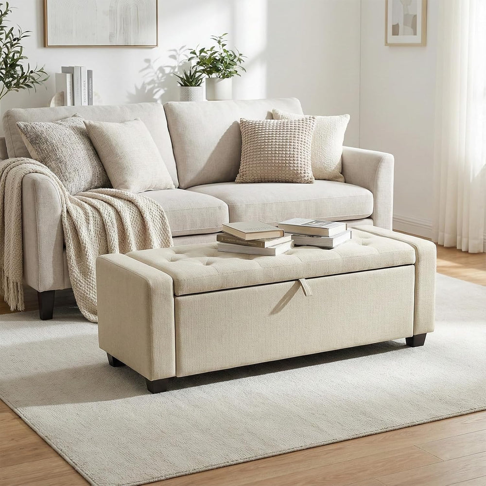 48" Ottoman with Storage,Beige Storage Ottoman Bench,Bench for Bedroom