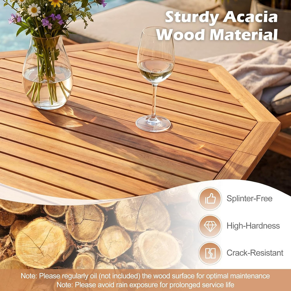 Tangkula 37.5” Folding Patio Table for 4, Acacia Wood Outdoor Dining Table
