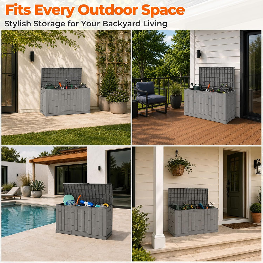 Outdoor Storage Box, 60 Gallon Waterproof Resin Patio Deck Box (Grey)