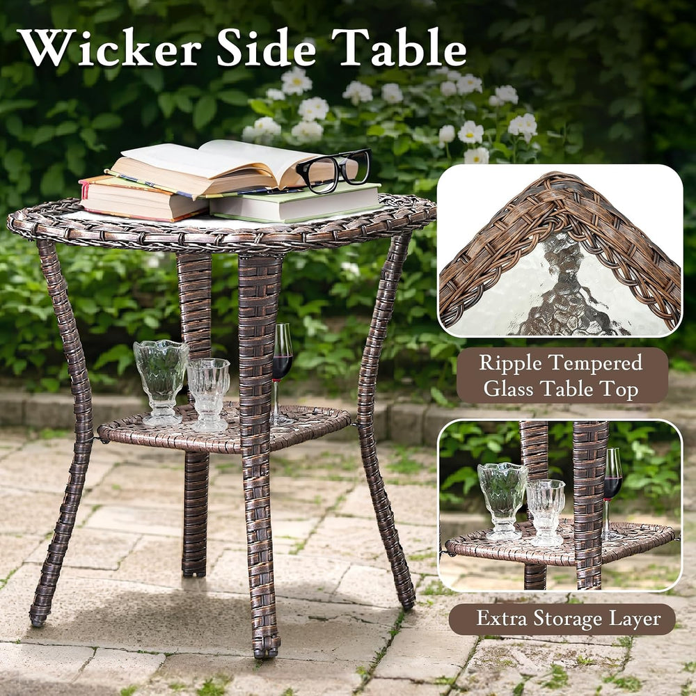 5 PCS Outdoor Bistro Set with Swivel Glider and Ottomans, Brown/Grey