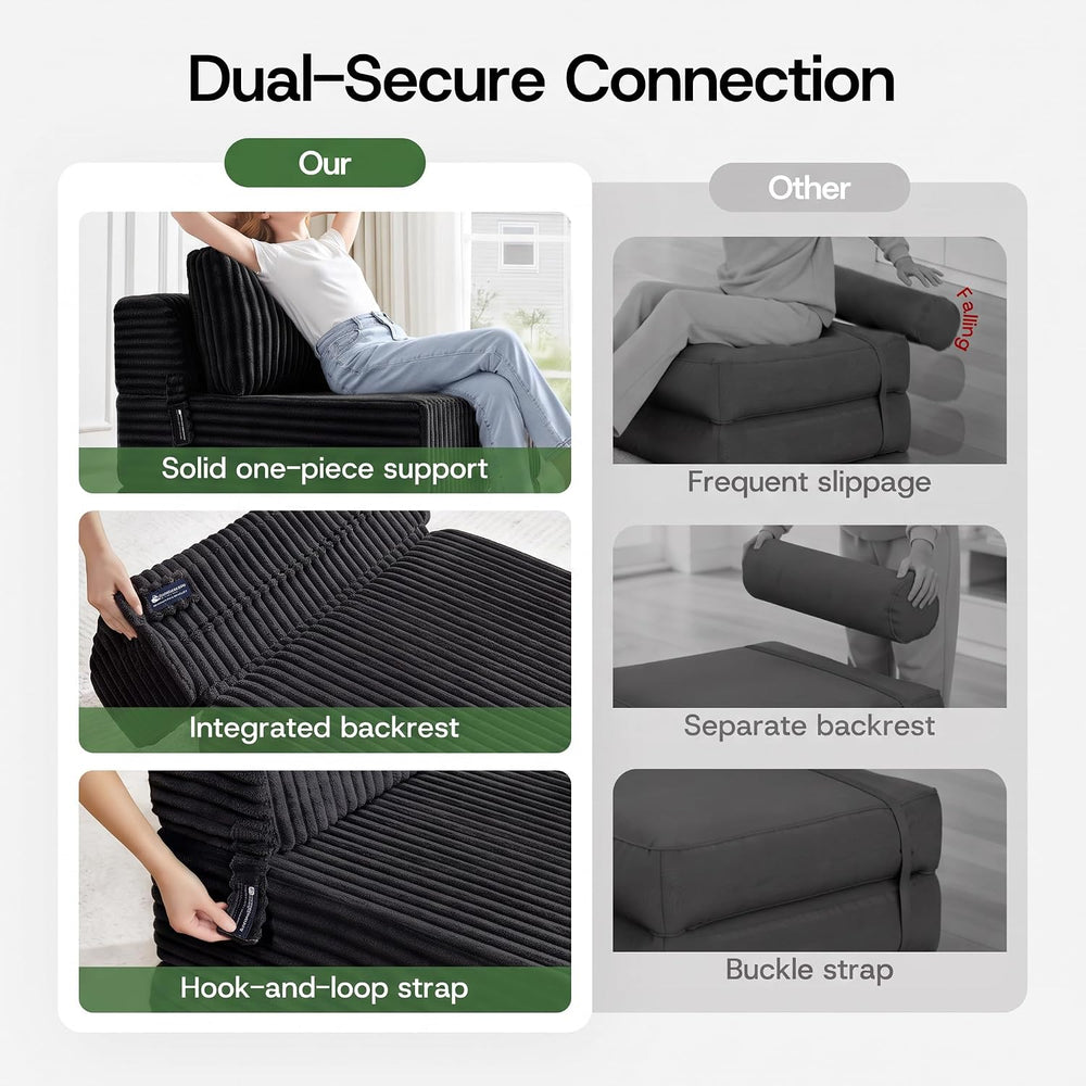 Folding Sofa Bed Convertible 4 in 1 Sleeper Chair Black Twin