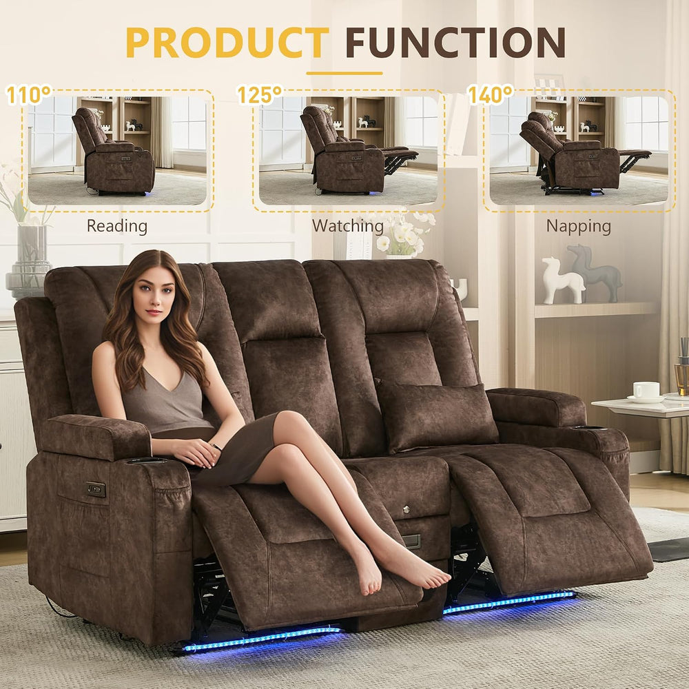 URRED Wall Hugger Power Reclining Loveseat Sofa,Brown:68.1" - 2 Seats