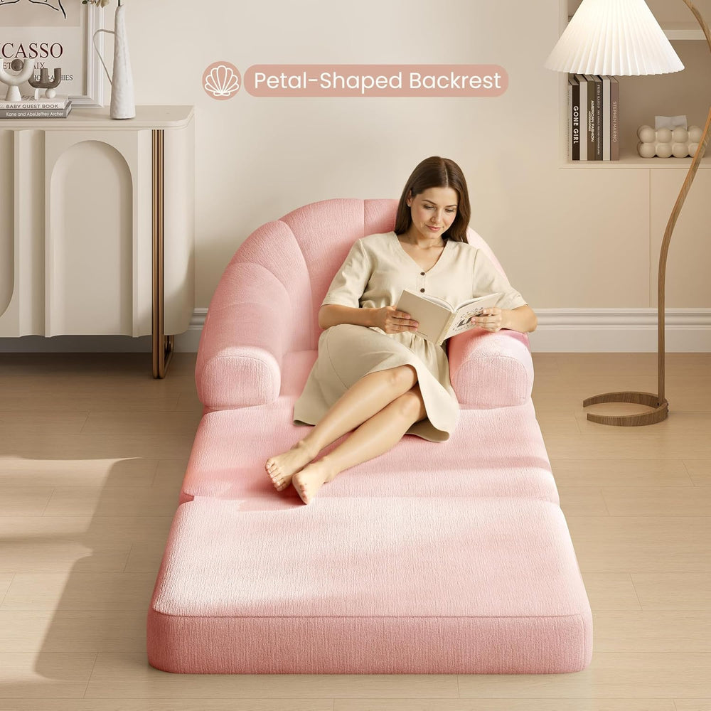 Yaheetech 93" Folding Sofa Bed Convertible Sofa Chenille, Pink