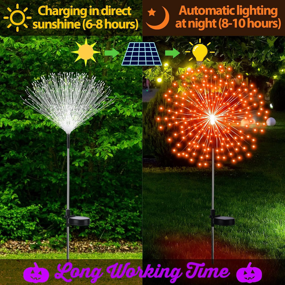 Tujoe 6 Pcs Halloween Solar Firework Stake Lights 180 LED 8 Modes