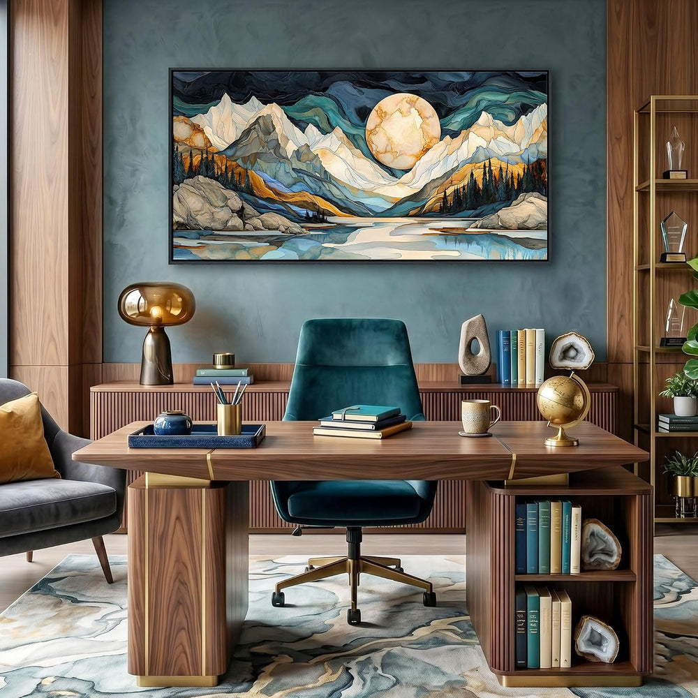 Framed Canvas Wall Art - 20x40 Inchs Abstract Painting Decor, Textured Mounta...
