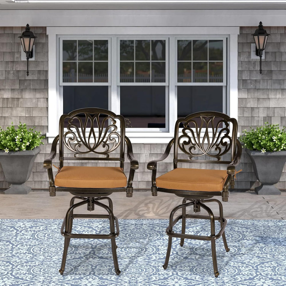 VIVIJASON 2-Piece Patio Swivel Bar Stools, All-Weather Cast Aluminum Bar Heig...