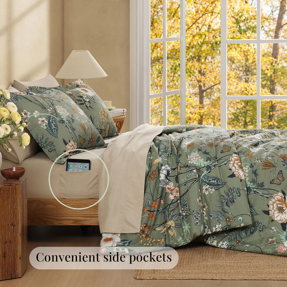 Queen Comforter Set - 7 Pieces Soft Floral Bed in a Bag Queen Bedding Sets