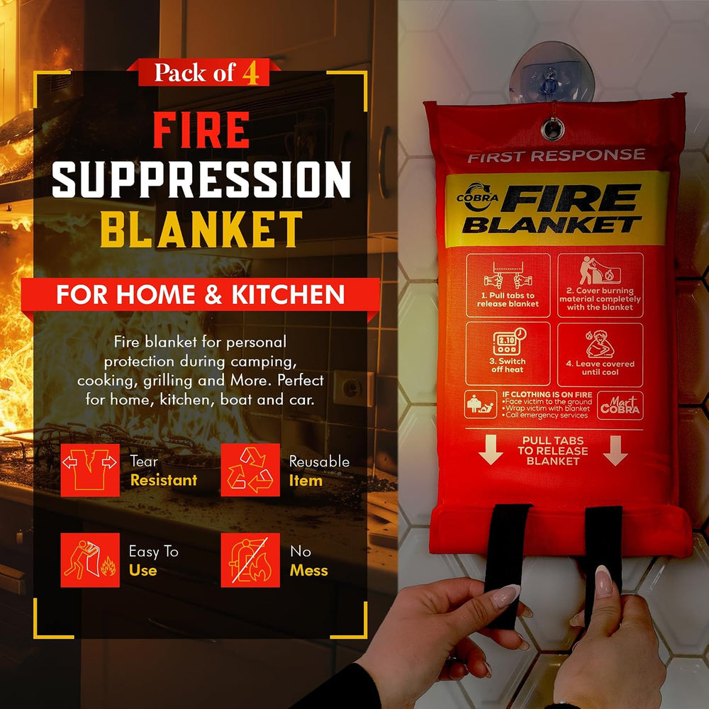 Mart Cobra Emergency Fire Blanket for Home & Kitchen 4-Pack Safety