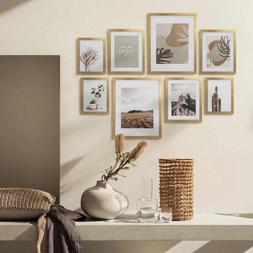 ArtbyHannah Gallery Wall Frame Set, 8 Pack Neutral Wall Decor, Gold, Large