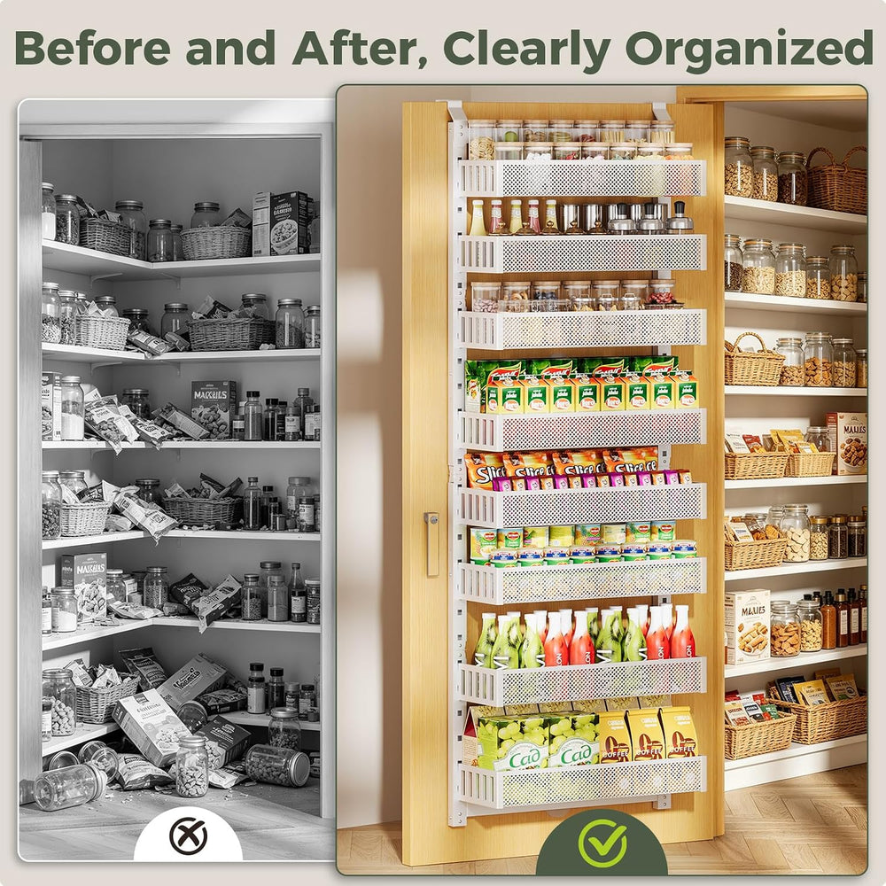 POKIPO 8-Tier Over the Door Pantry Organizer, 2 IN 1 Wall Mount or Hanging Sp...