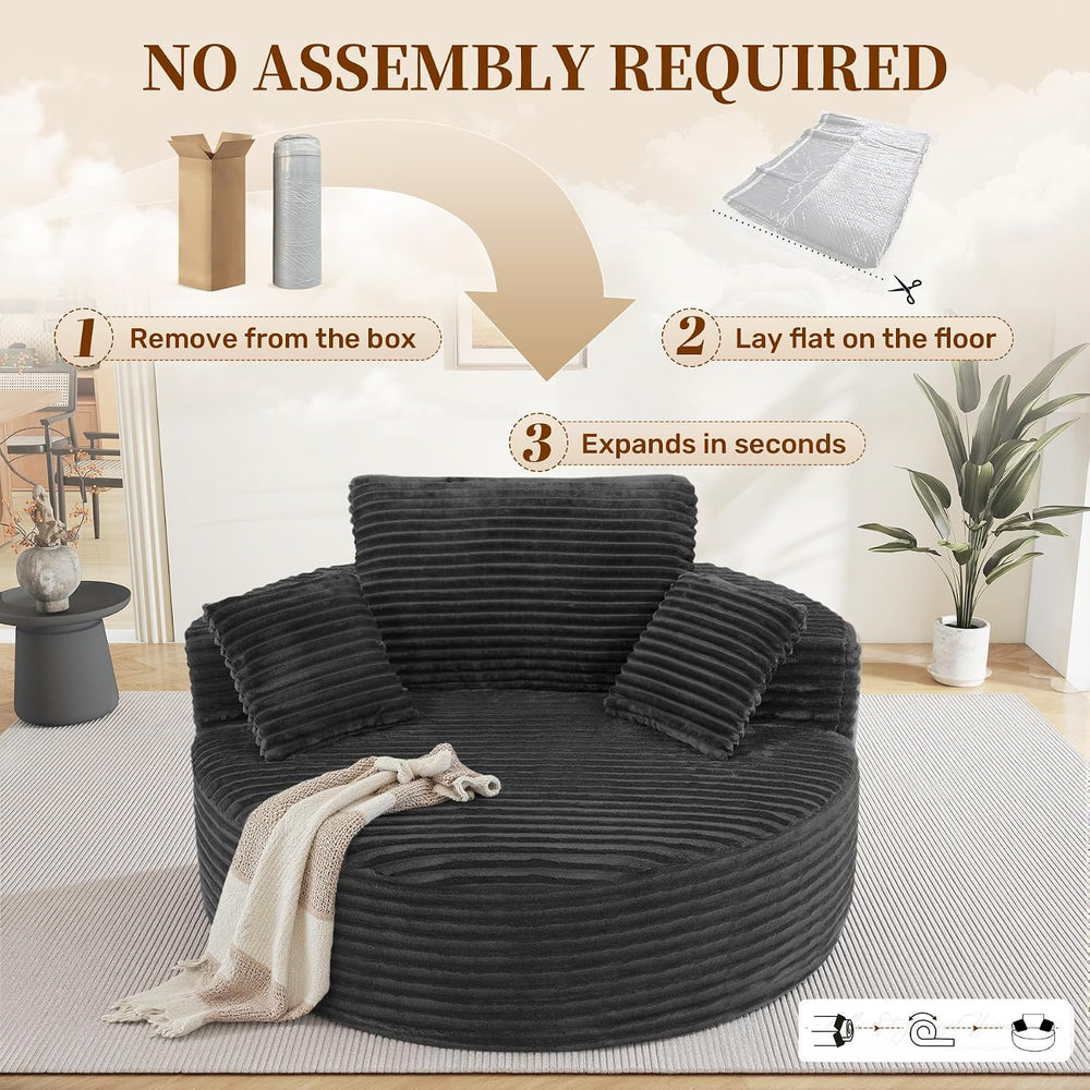 Luxanimarion Oversized Round Chaise Lounge Chair with Pillows, Modern 55'...