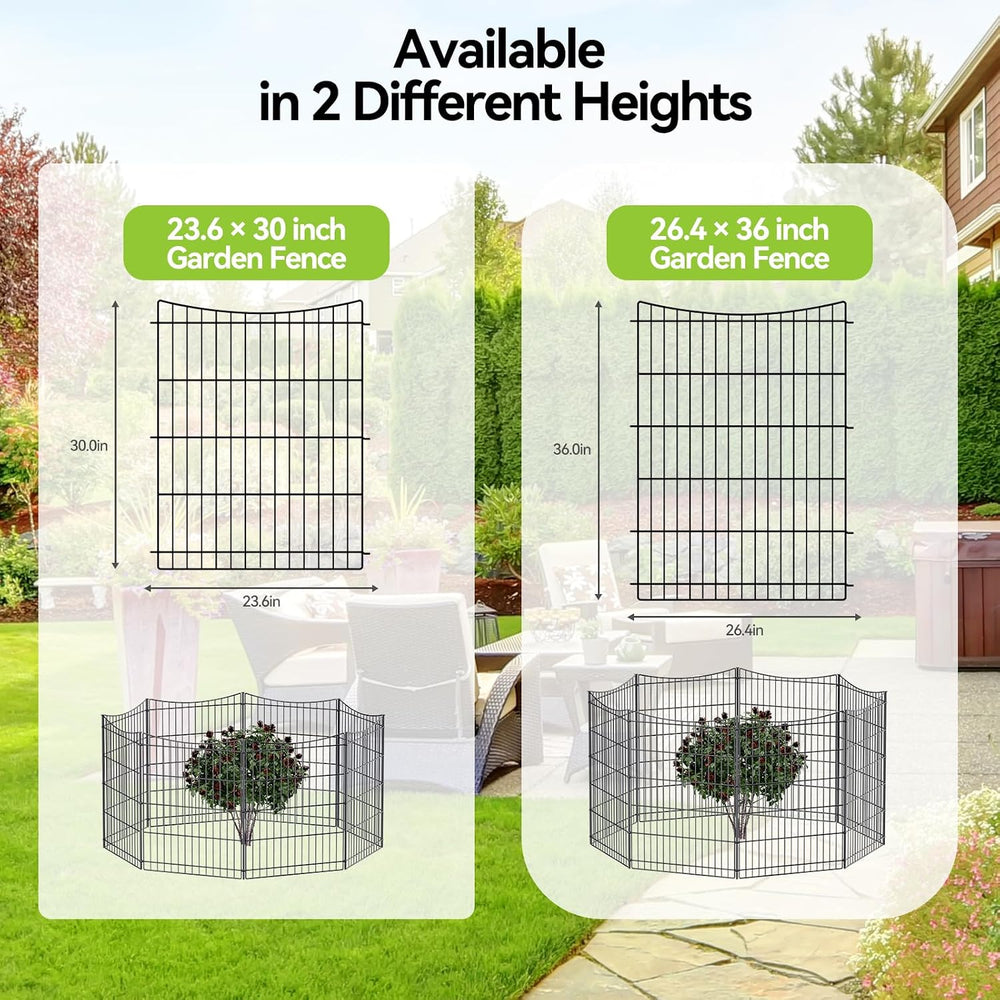INJOPEXI Garden Fence 12 Panels 23.6ft (L)×30in (H) Decorative Metal Fences w...