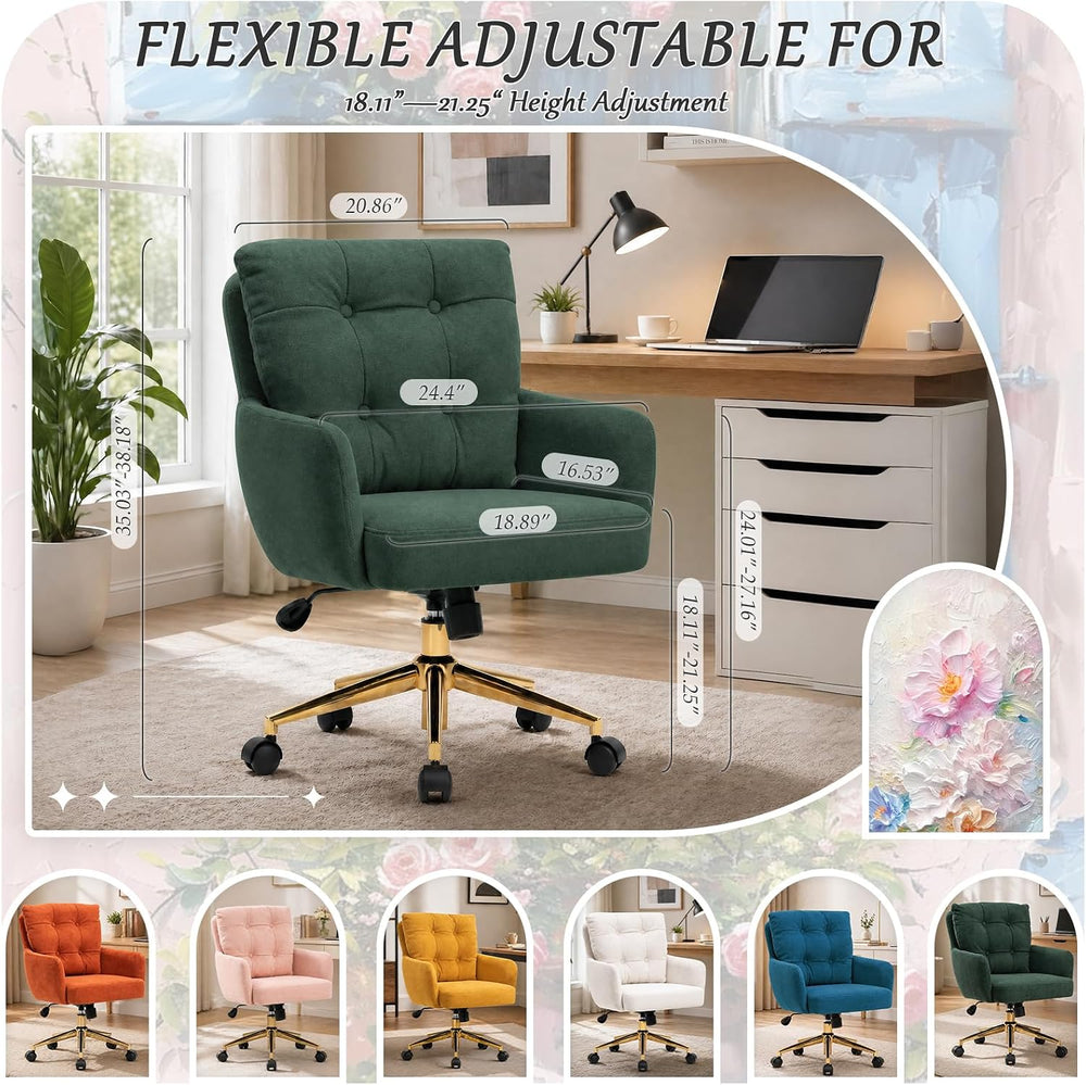 Modern Home Office Chair Velvet Desk Chair Accent Armchair Gold Legs