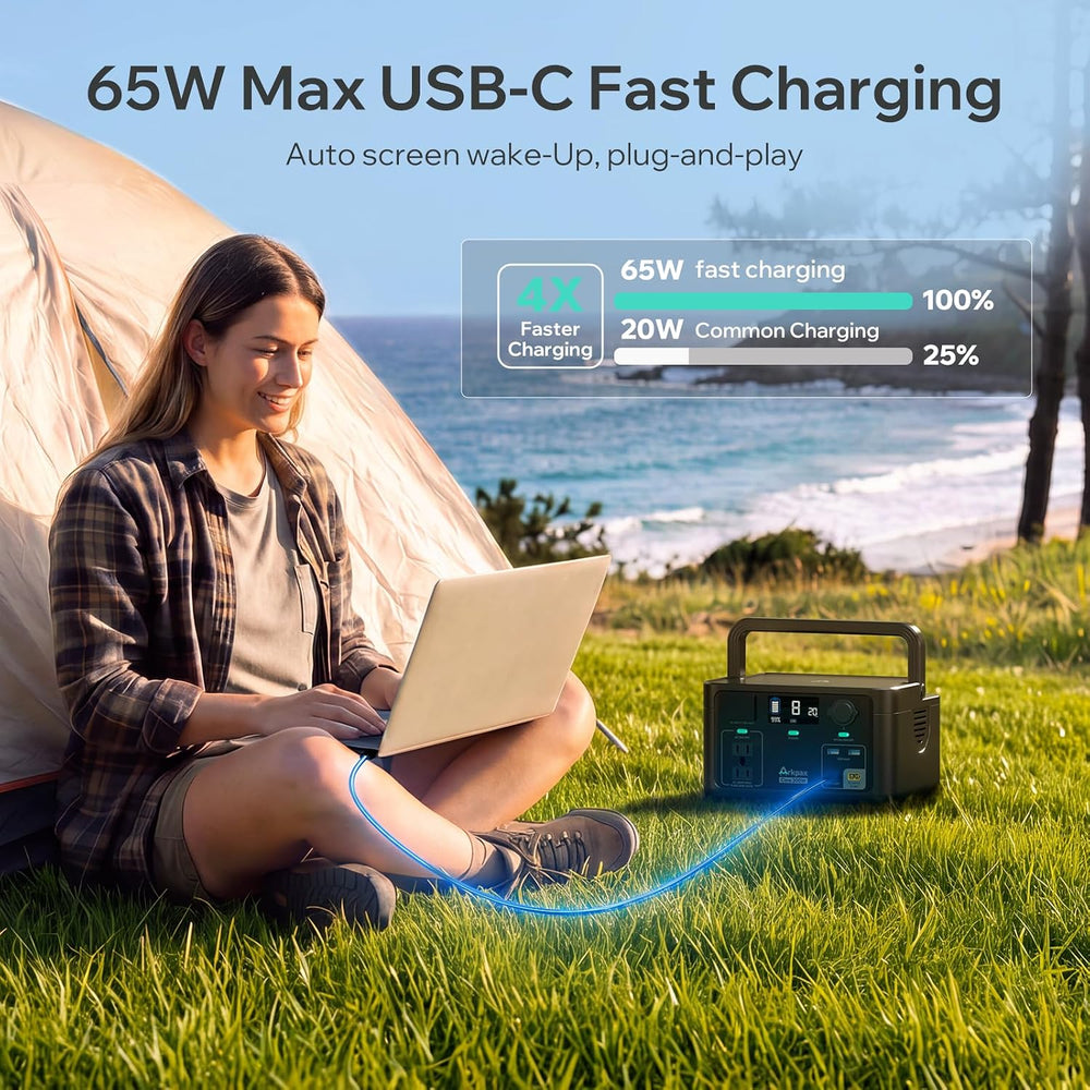 Portable Power Station 300W, 600W Surge Solar Generator 192Wh