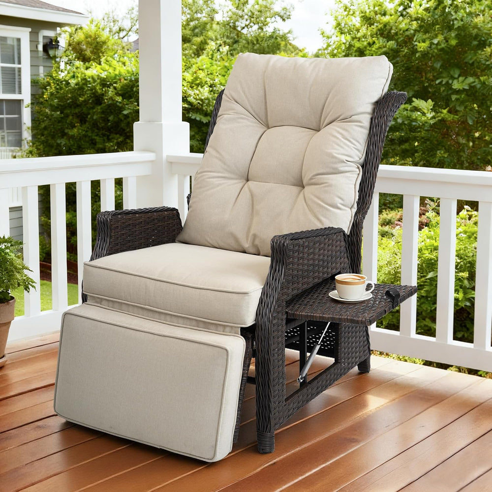 Outdoor Recliner with Adjustable Backrest and Footrest,Beige