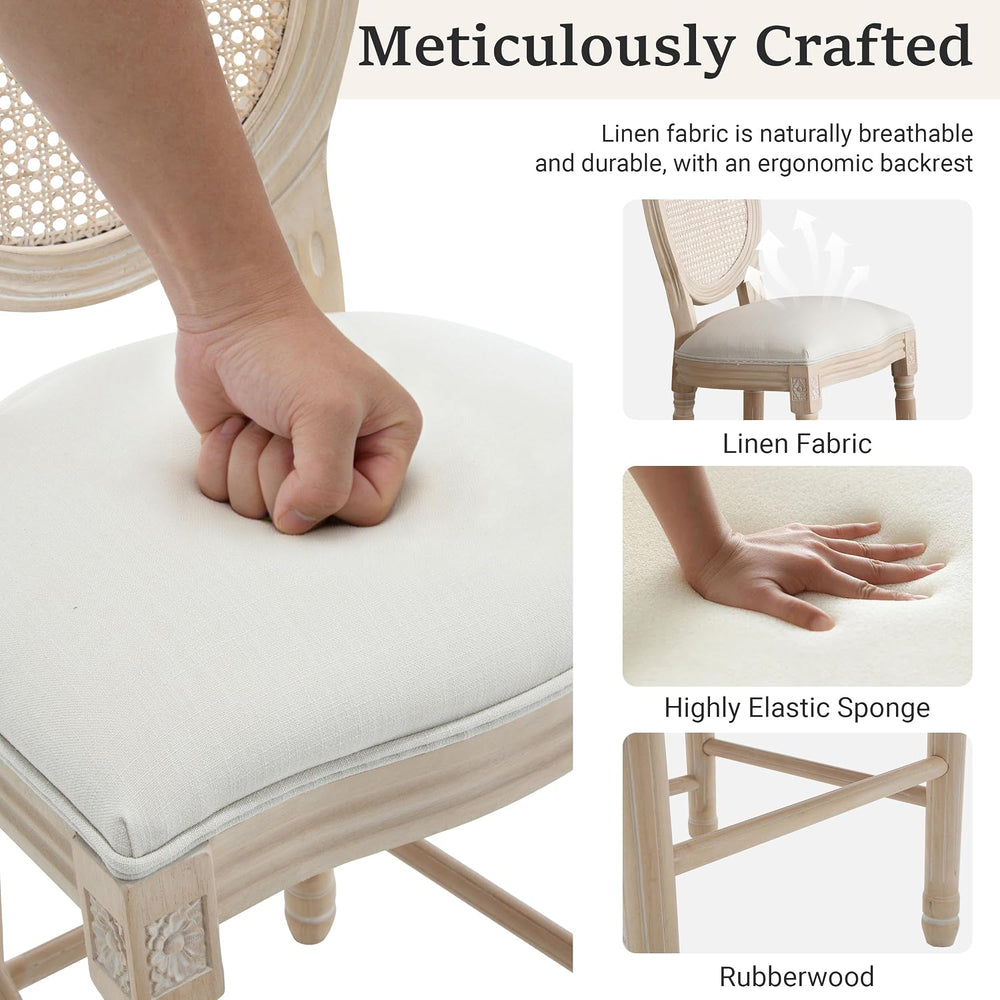 French Country Bar stools, Linen Farmhouse Counter Height Chair