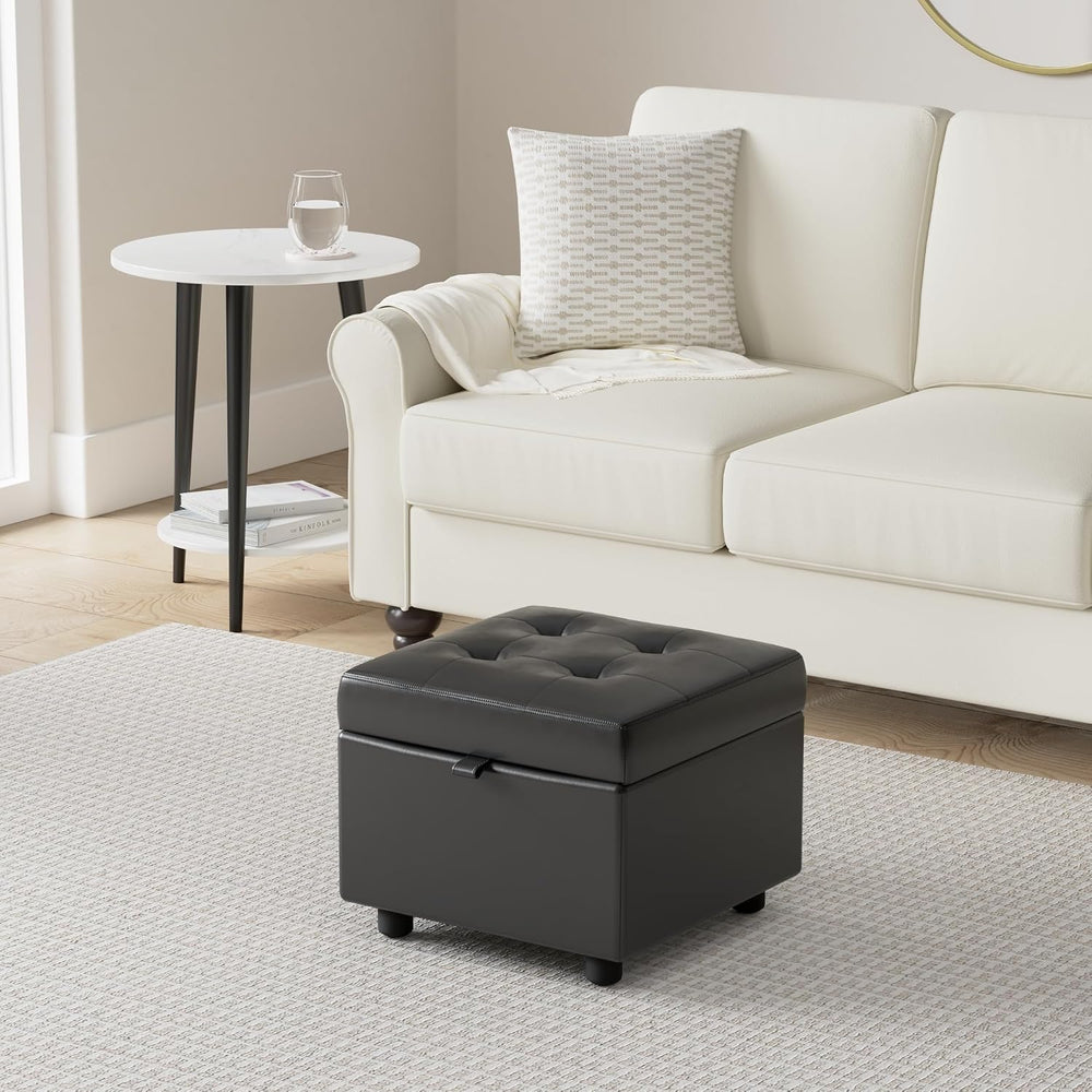 H&B Luxuries Tufted Leather Square Flip Top Storage Ottoman Cube Foot Res...