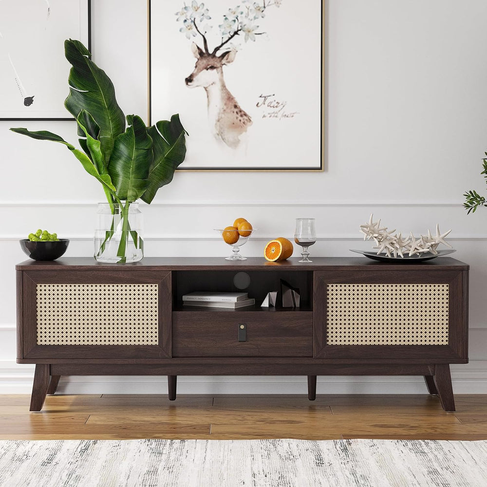 Soohow Rattan TV Stand for TVs, Wood TV Stand Mid Century Modern TV Stand TV ...