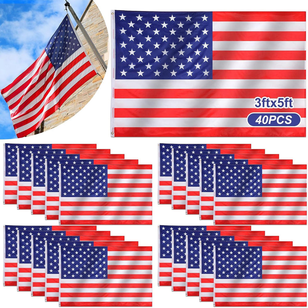 Tradder 40 Pieces 3x5 Ft American Flags Waterproof Polyester Grommets