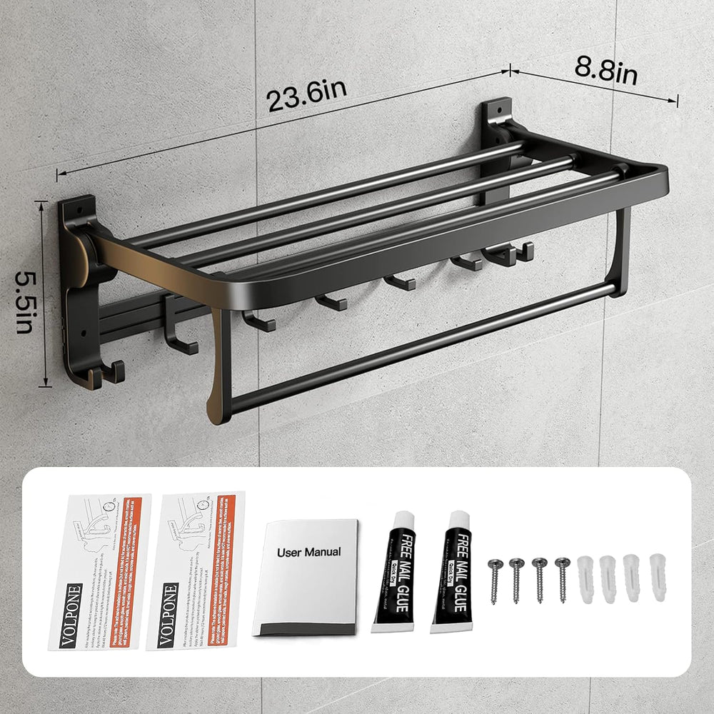 VOLPONE 24 Inch Towel Rack with Towel Bar Holder Foldable Towel Shelf with Mo...