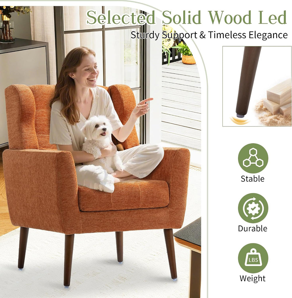 cinkehome Accent Arm Chairs for Living Room, Chenille Upholstered Mordern Arm...