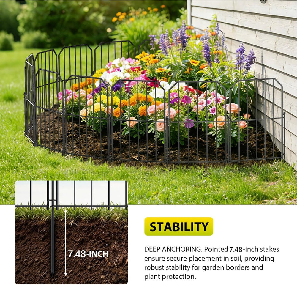 VANCASTLE Decorative Garden Fence, Toatal 25FT(L) x 24IN(H) Outdoor Metal No ...