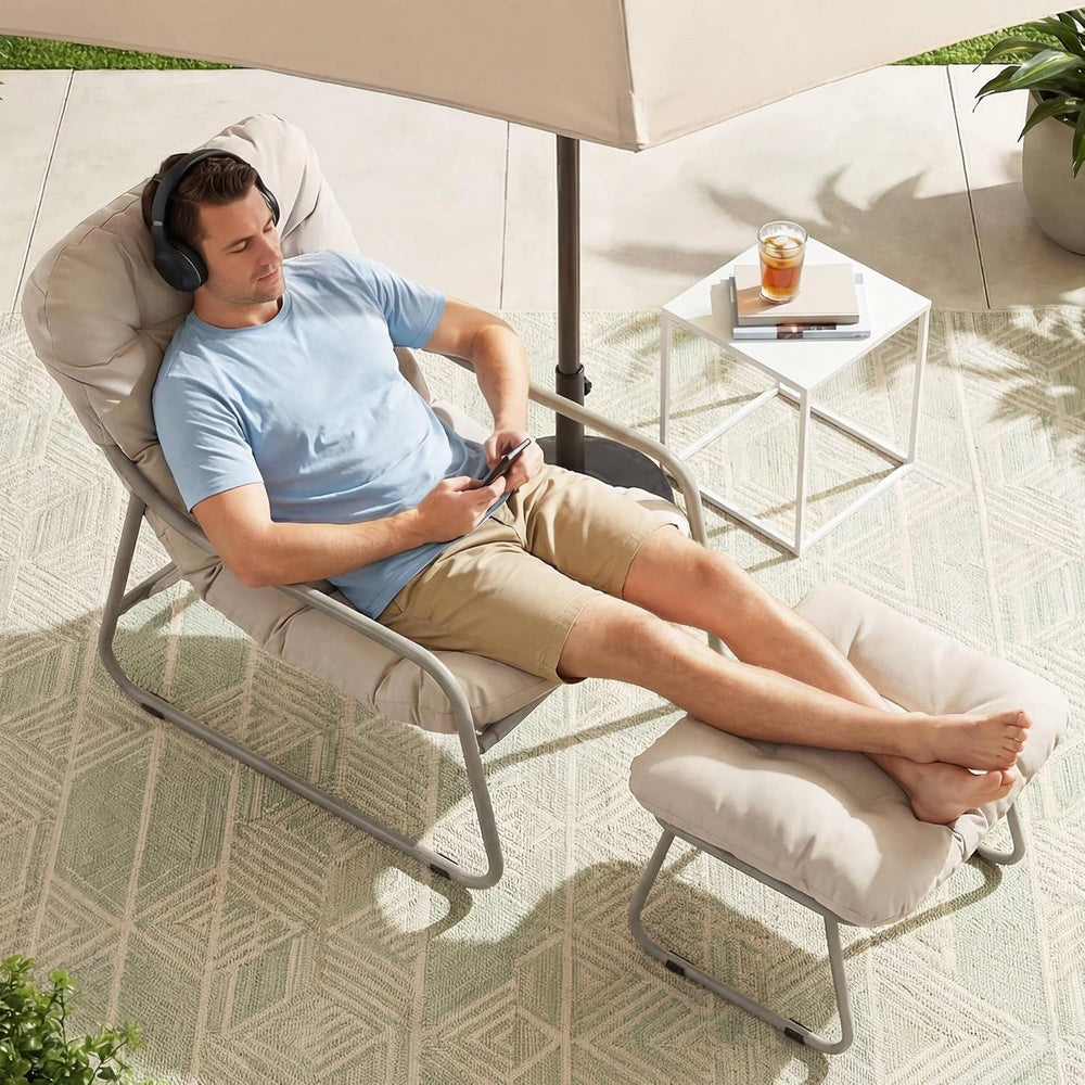 NICESOUL Outdoor Lounge Chair with Ottoman, Comfy Patio Lounge Chair with Rec...