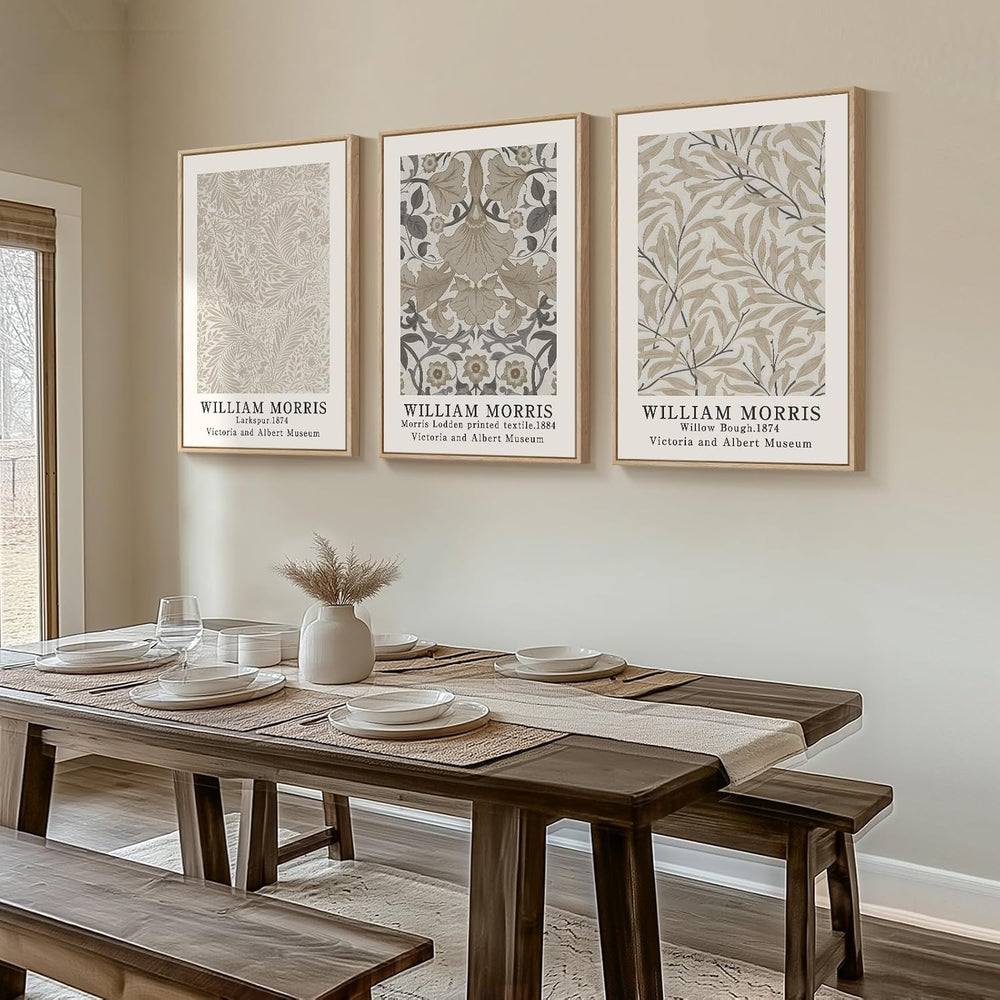 Large Framed Vintage William Morris Wall Art for Living Room, 24x36 In