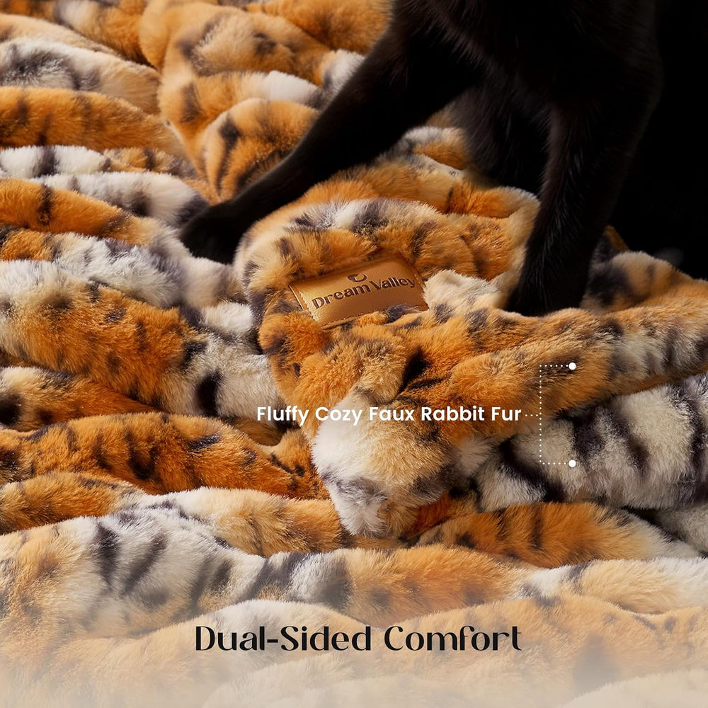 Dream Valley Double-Sided Faux Rabbit Fur Throw Blanket,Tiger Print,60"x...