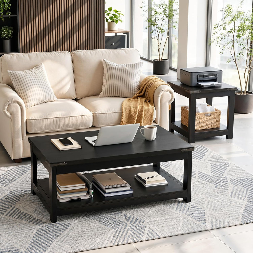 Homieasy 3-Piece Living Room Table Set: Coffee Table & 2 End Tables, Black