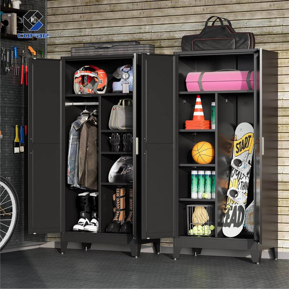 COFaR Wardrobe Closet with Doors, Metal Bedroom Armoire with Adjustable Hangi...
