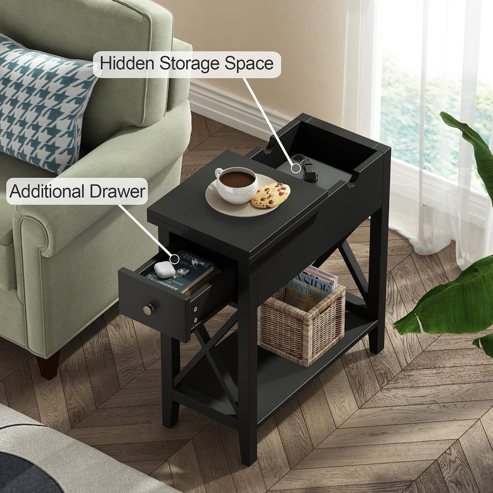 ChooChoo End Table, Flip Top Narrow End Table with Drawer