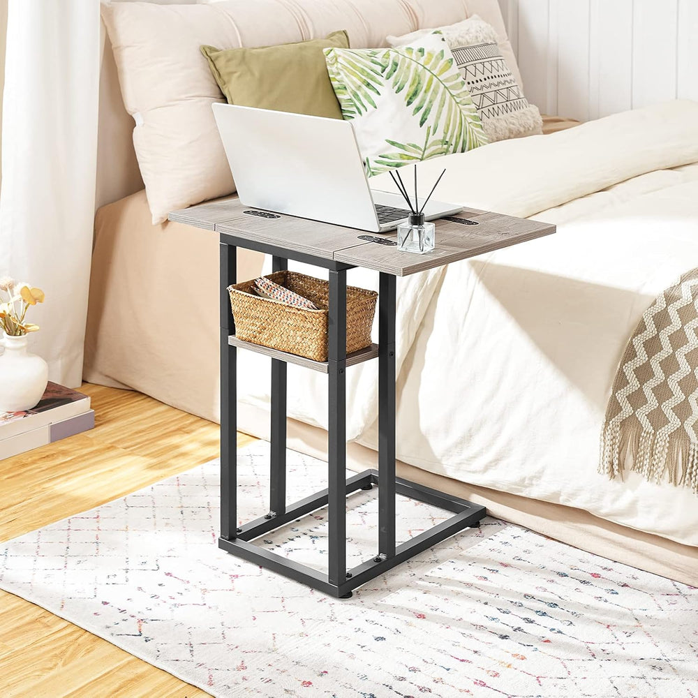 HOOBRO Foldable C Shaped End Table, C Shaped Side Table with Storage Shelf