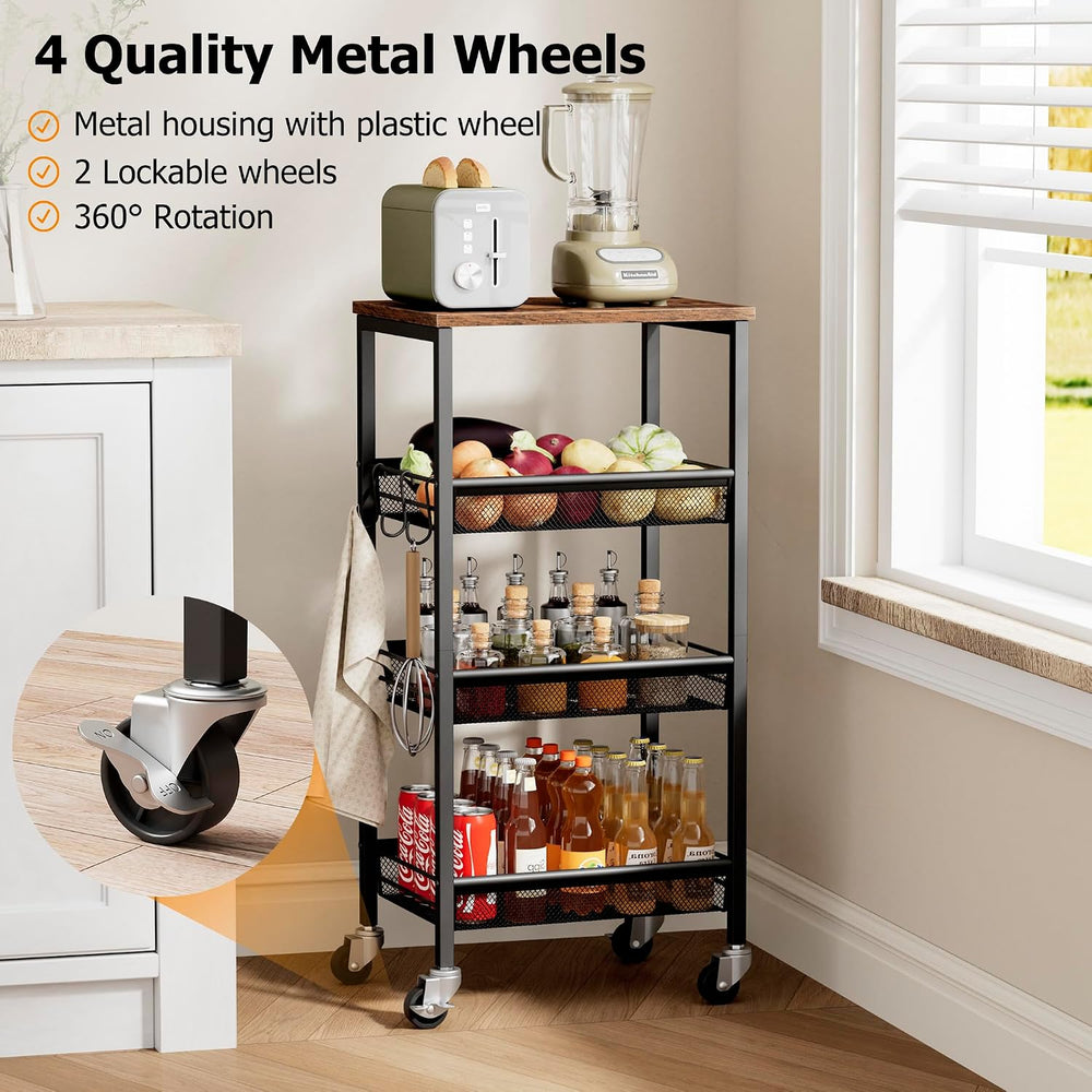 Homleke 4-Tier Rolling Kitchen Storage Cart, Fruit Vegetable Basket