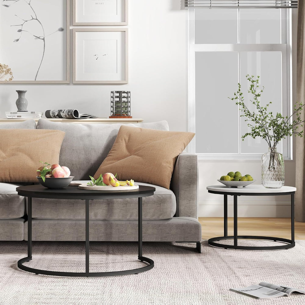 Otterease Nesting Tables Set of 2, Small Round Coffee Table for Living Room