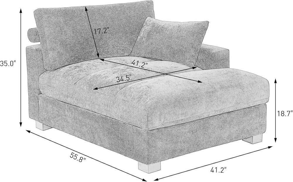Oversized Corduroy Chaise Lounge Chair with Left Armrest & Cushion, Comfy...