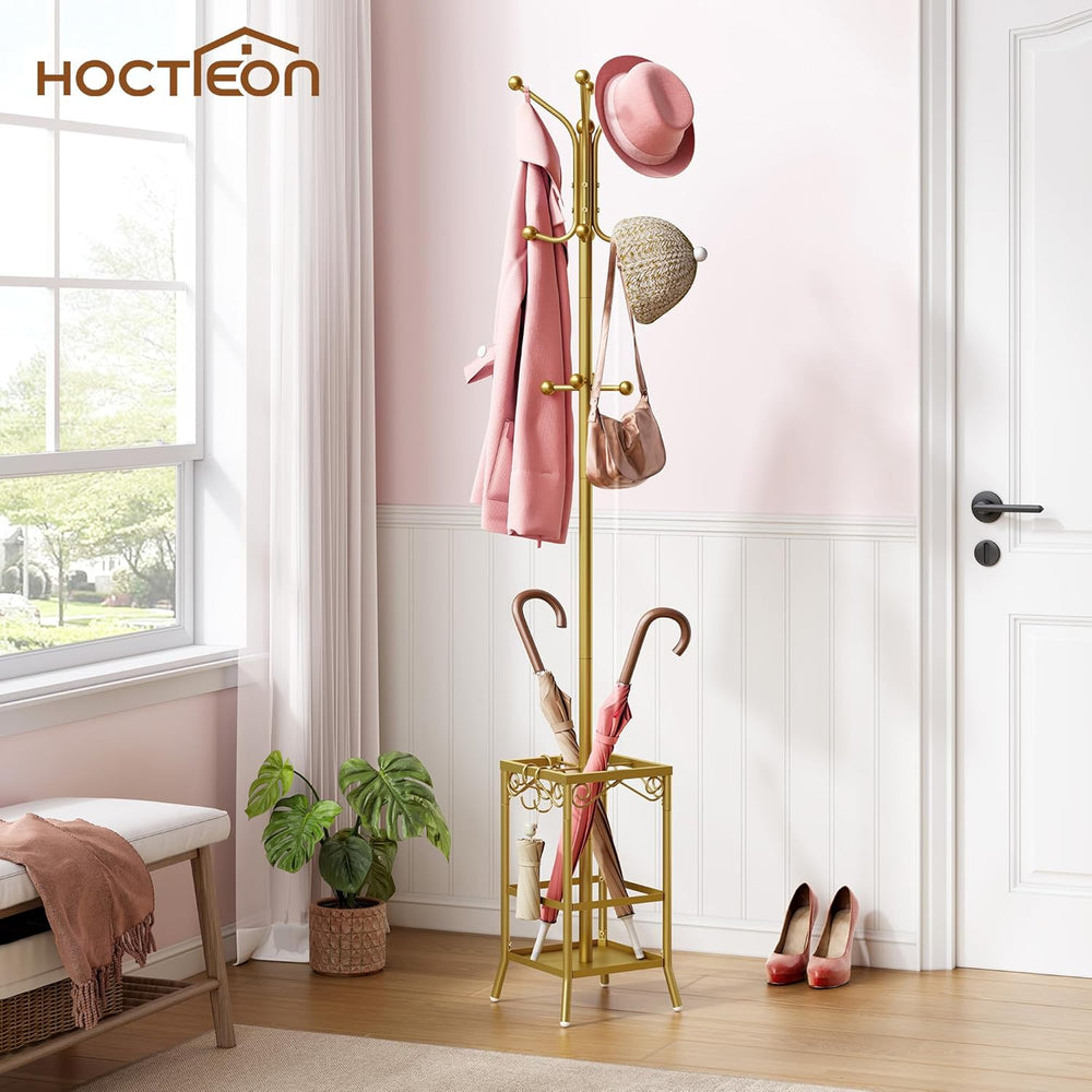 Hoctieon Coat Rack Freestanding, Coat Tree with Umbrella Holder