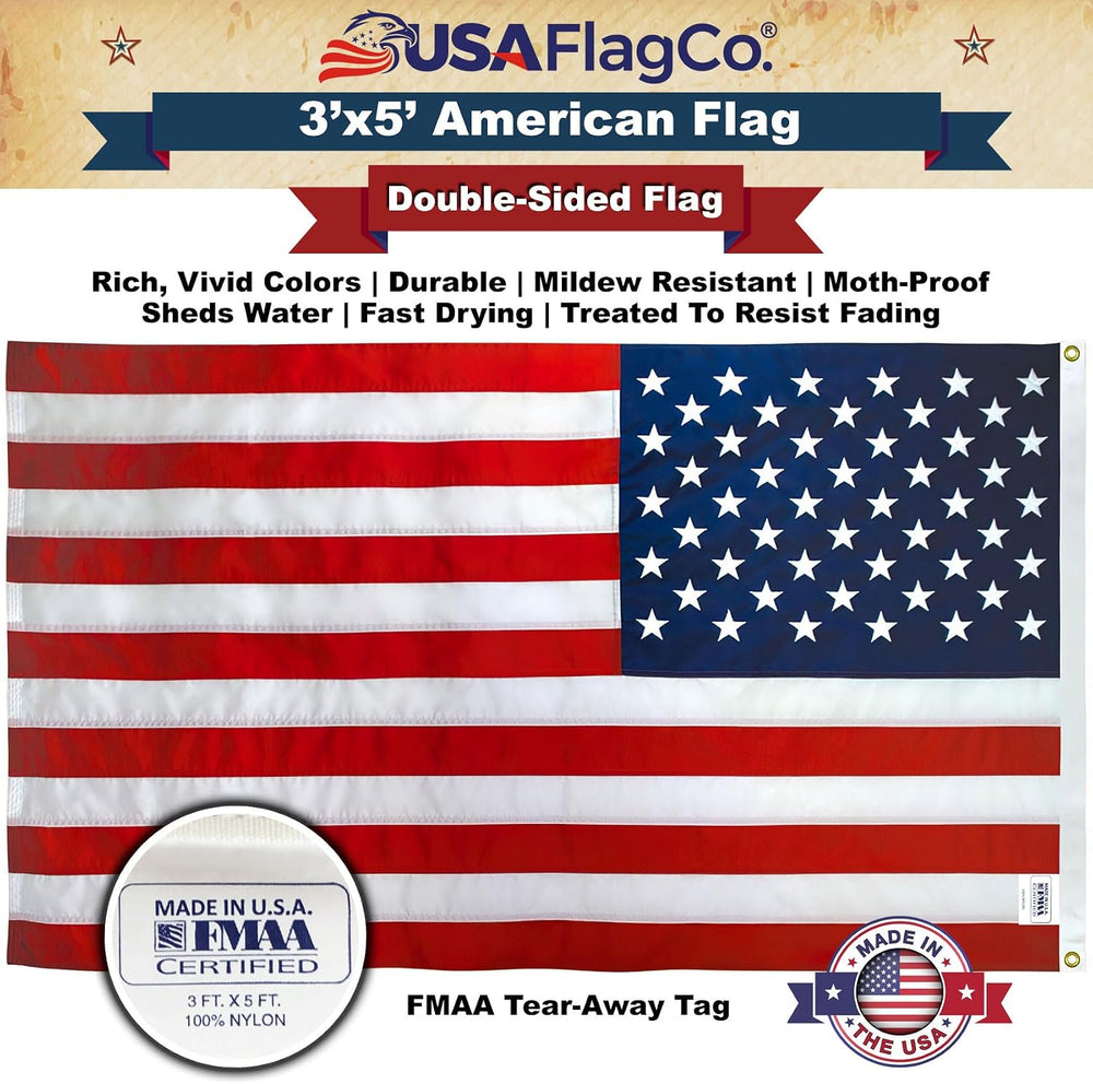 American Flags for Outside 3x5 - USA Flag Co. American Flag Made in USA: Embr...