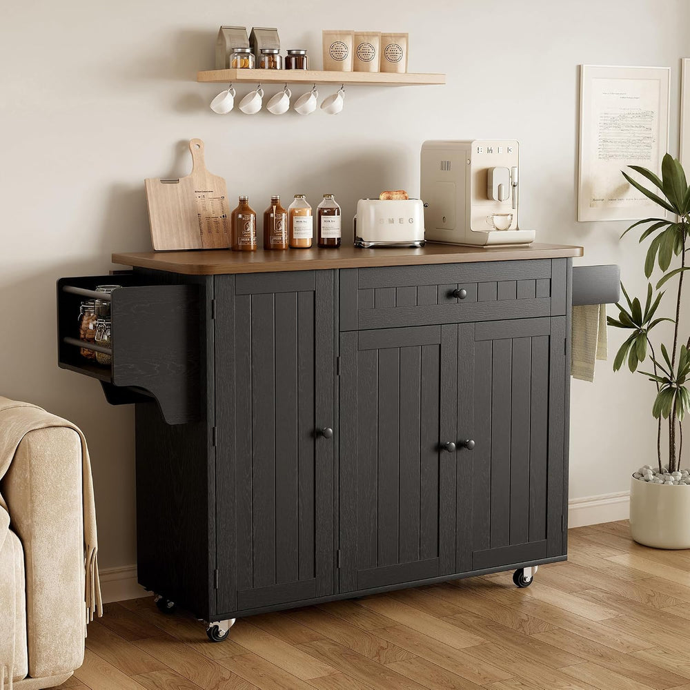 GRUSIGN 41.7" Rolling Kitchen Island Cart with Drop Leaf Storage, Black