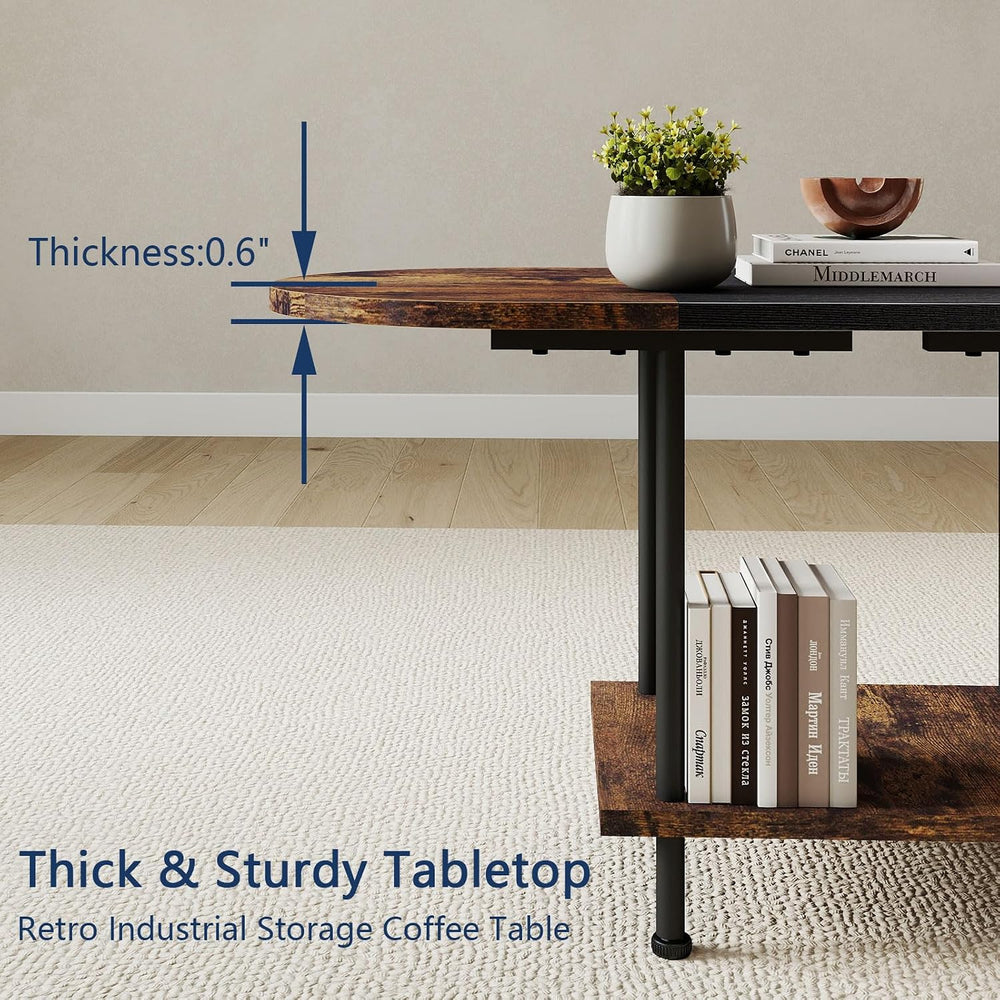 Two-Tone Spliced Tabletop Coffee Table with Storage Shelf
