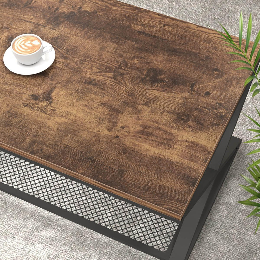 LVB Coffee Table for Living Room, 2 Tier Tea Table, 39 inch, Rustic Brown