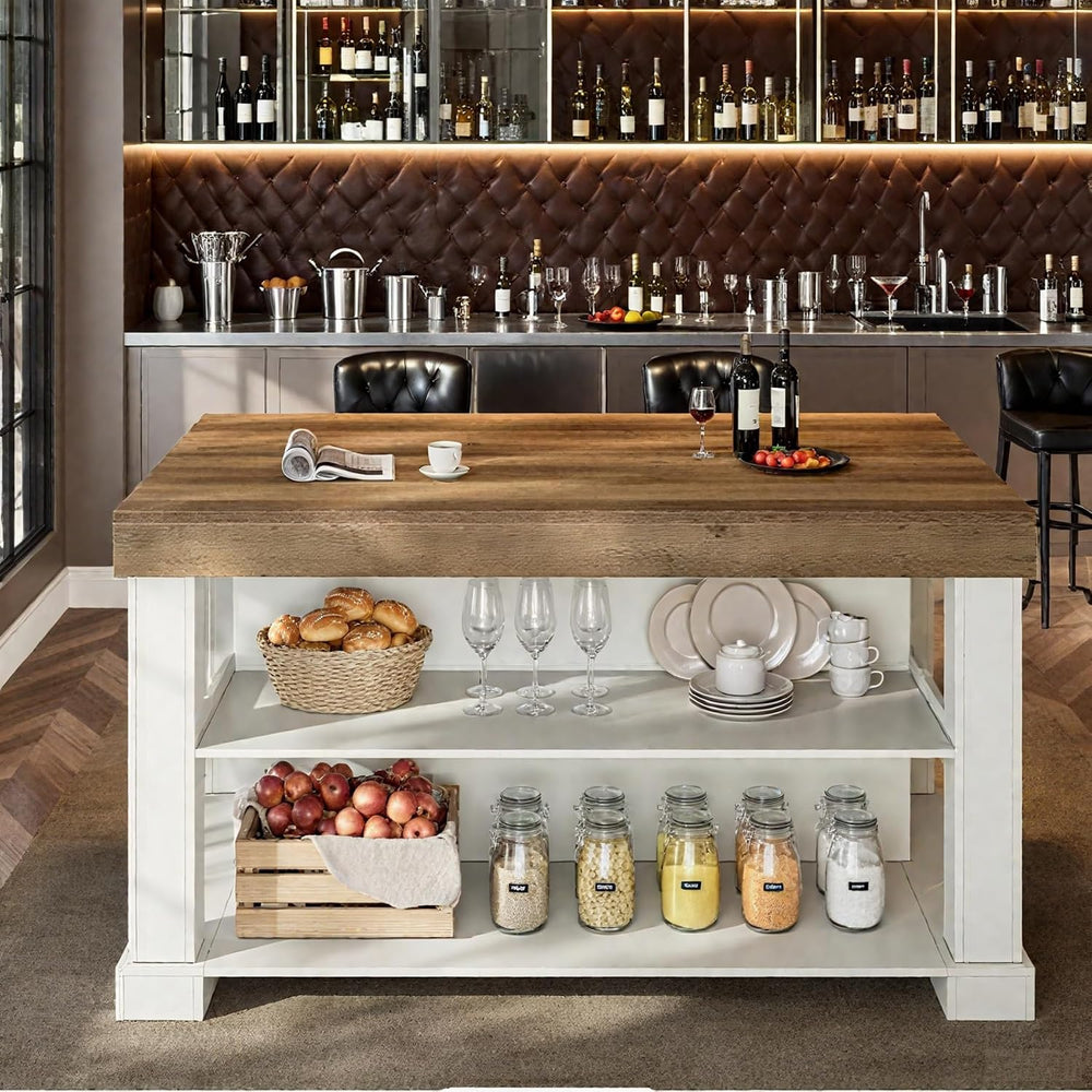 Tribesigns Kitchen Island with Storage, 55-Inch Farmhouse Stationary Island T...