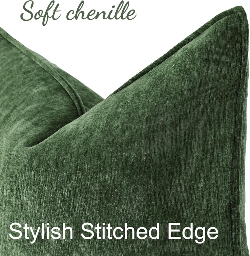Pallene Moss Green Soft Chenille Velvet Throw Pillow Covers 24x24 Set of 2