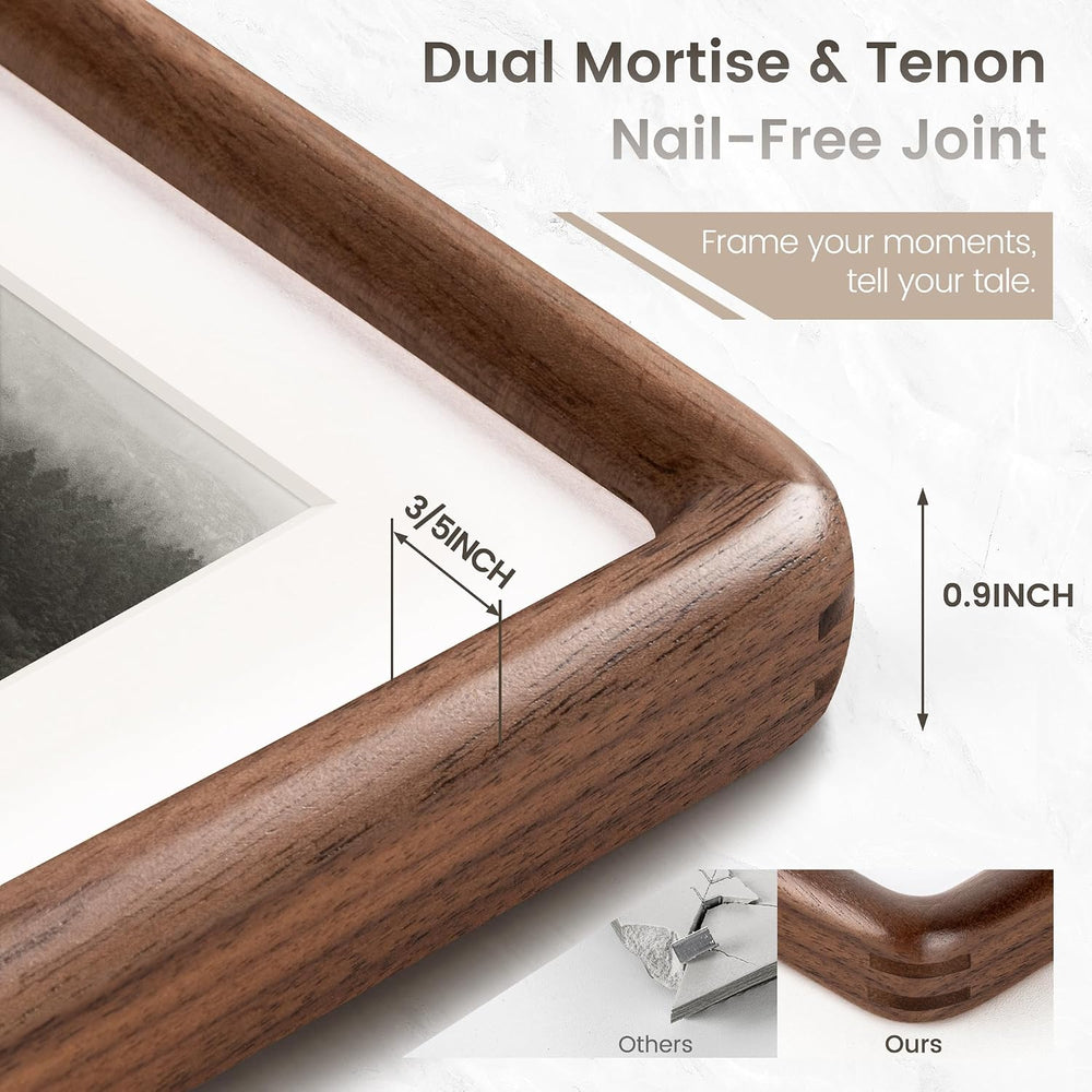 11x14 Picture Frame, Natural Solid Walnut Wood Photo Frame, Rounded Corner