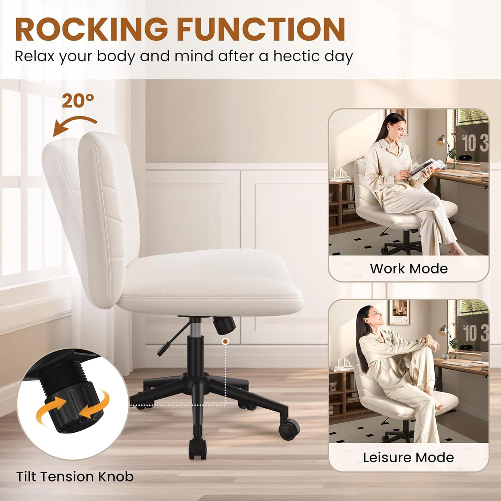 Yaheetech Criss Cross Office Chair with Wheels, Armless Boucle Seat, Beige