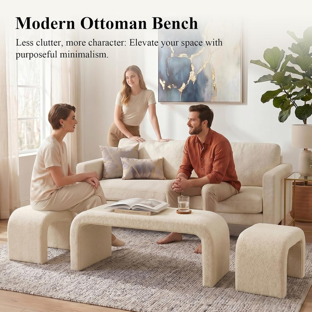 3-Piece Ottoman Bench Set, End of Bed Bench with 2 Foot Stools