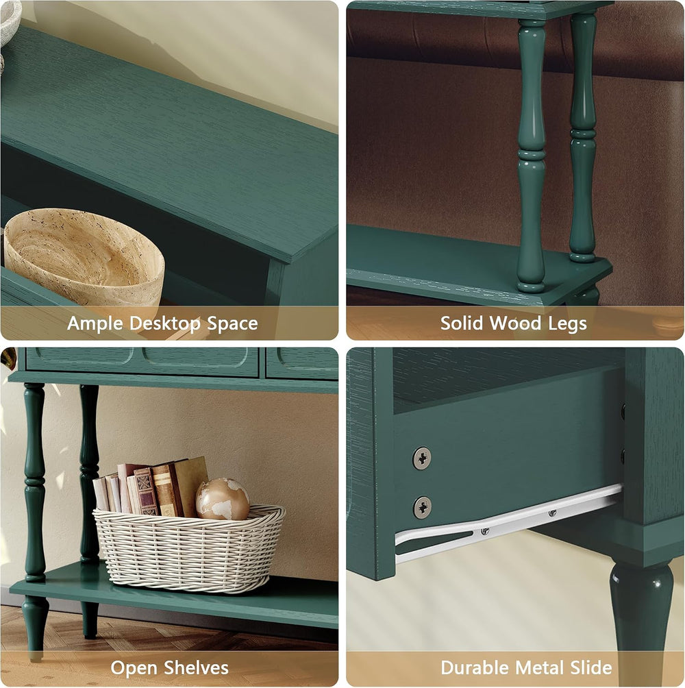 ARTPOWER 47" Mid-Century Console Table, 2 Drawers and Open Shelf, Green