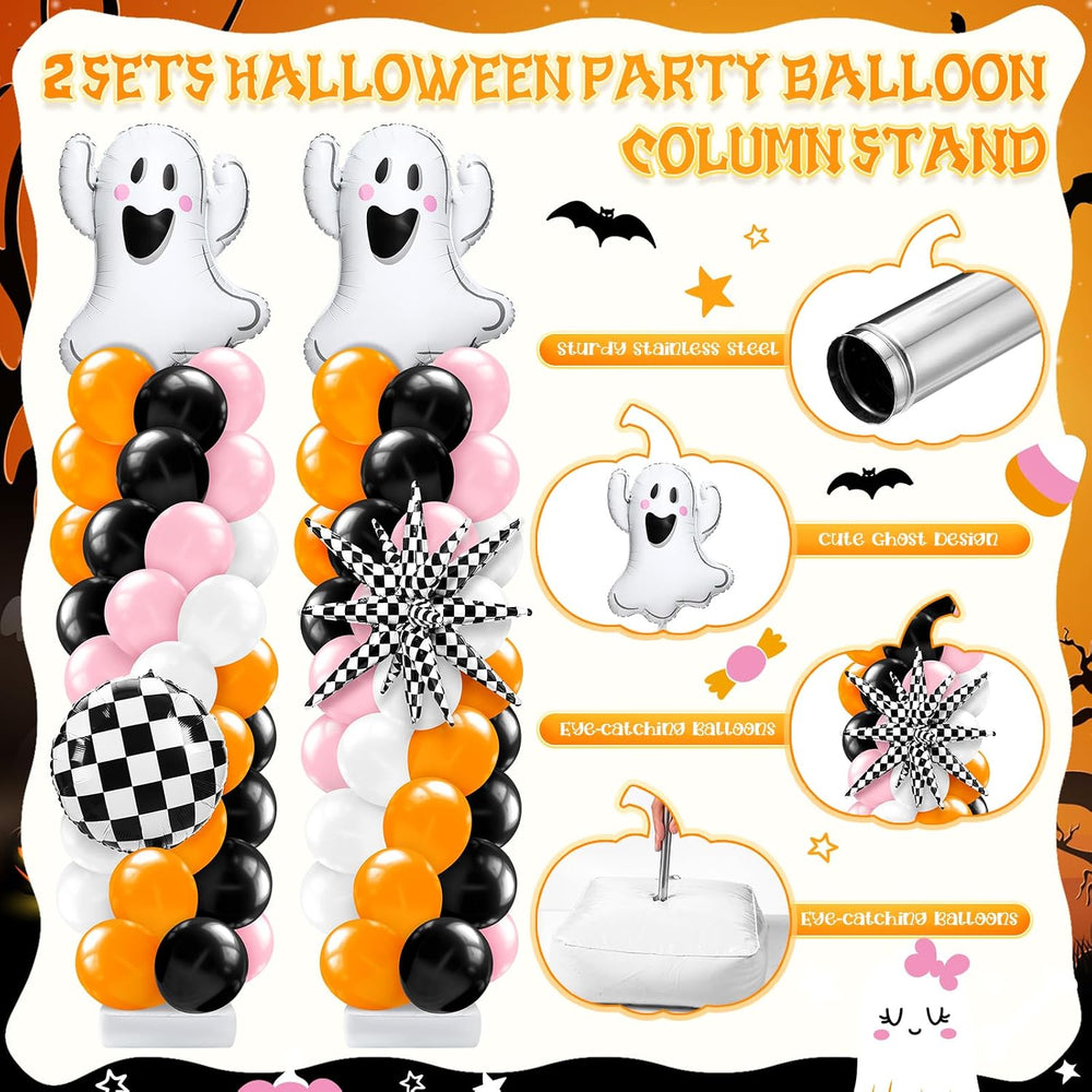 Kasyat 2 Sets Pink and Orange Halloween Balloon Arch Kit with Ghost Black Whi...